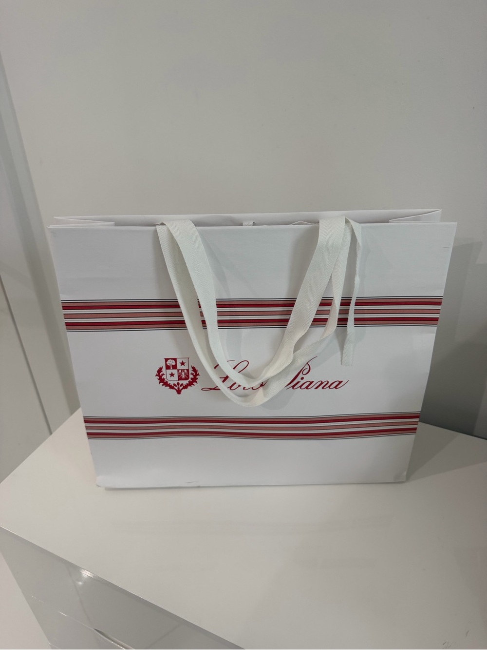 Loro Piana White Tote with Red Stripe Accents